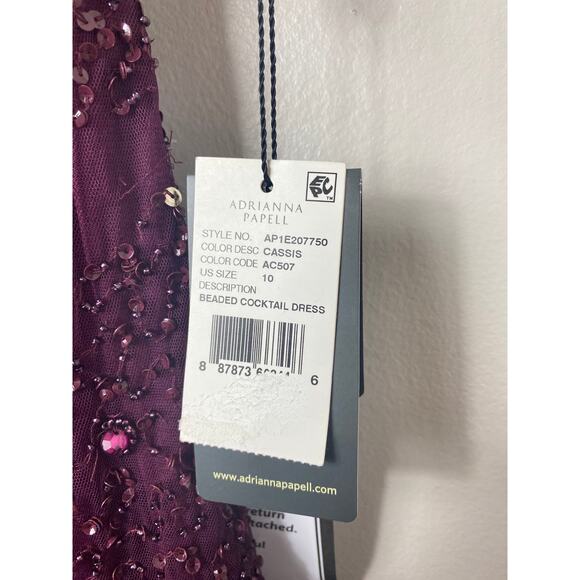 NWT BHLDN ADRIANNA PAPELL DRESS PETALUMA FLORAL 3D COCKTAIL SEQUIN BEADED CASSIS - Picture 3 of 16
